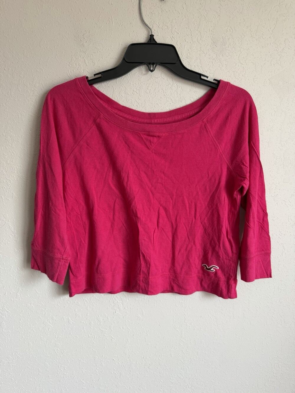 Hollister Hot Pink Half Sleeve Scoop Neck Cropped Blouse Womens XS Barbiecore
